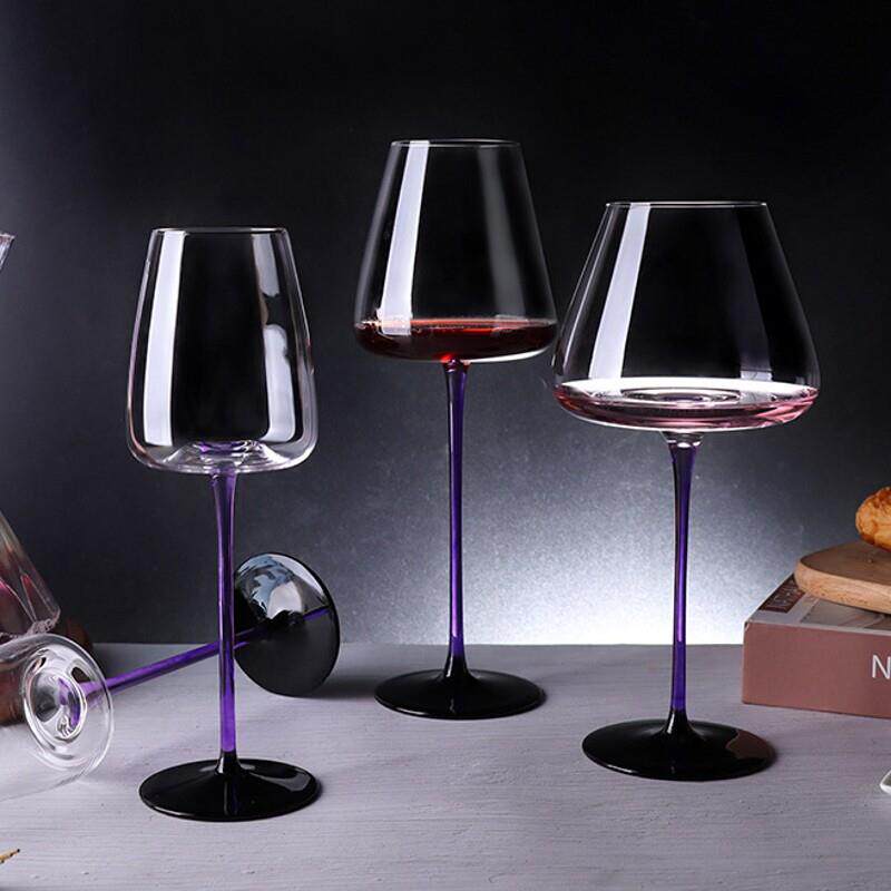 高级奢华黑领结红酒杯大肚杯勃艮第红杆水晶家用高脚杯醒酒器套装