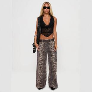 Women's Tiger Striped Denim Pants Fashionable Casual Low
