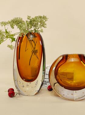 蓝色透明水晶玻璃花瓶摆件北欧创意客厅桌面插花轻奢软装水培花器