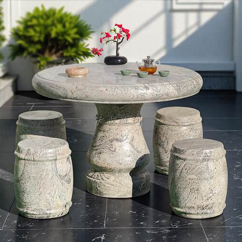 石桌石凳庭院花园一套户外家用大理石茶台天然花岗岩别墅石头桌子