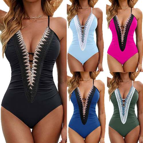 Women's Summer Tankinis Swimsuit Crochet Contrast Color