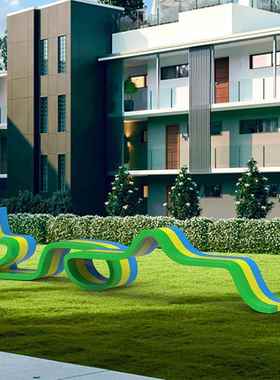 户外玻钢坐凳长EMZ条飘带异形景观座椅不钢金属创坐意璃艺术休闲