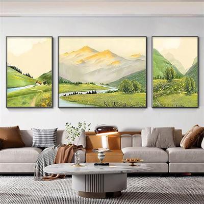 法式奶油风客厅装饰画日照金山沙发背景墙挂画轻奢高级感肌理壁画