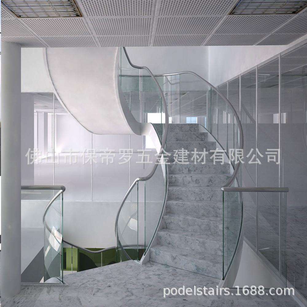 304不锈钢槽管扶手旋转玻璃楼梯弧型栏杆保帝罗
