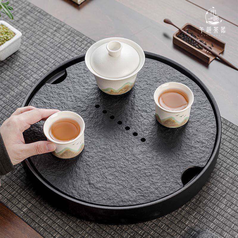 茶盘家用圆形沥水盘茶台现代简约干泡盘蓄接水盘茶托盘茶托功夫茶