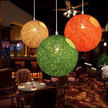麻球吊灯创意个性餐厅酒吧台阳台过道灯圆球麻绳禅意网吧灯饰灯具