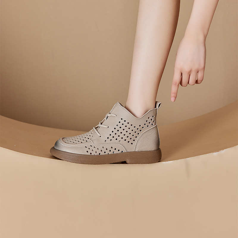 2025春季头层牛皮真皮镂空马丁靴女韩版系带女式皮靴子大码休闲鞋