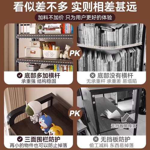 书架落地置物架靠墙一体收纳架家用卧室简易书柜办公室书桌旁架子