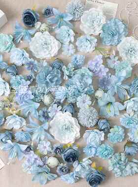 蓝色系仿真花 假花绢花DIY手工花环材料古风汉服簪花学士帽装饰花