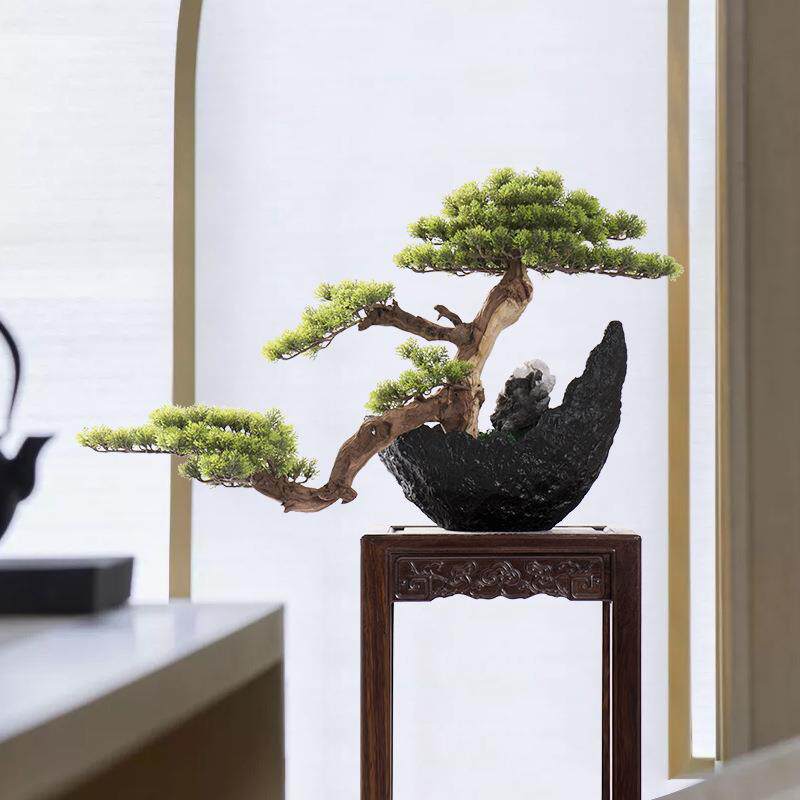 仿真迎客松盆栽新中式装饰品摆件售楼处展厅客厅玄关植物盆景摆设