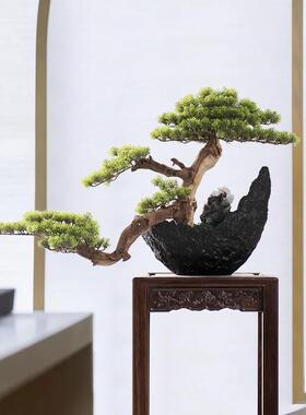 仿真迎客松盆栽新中式装饰品摆件售楼处展厅客厅玄关植物盆景摆设