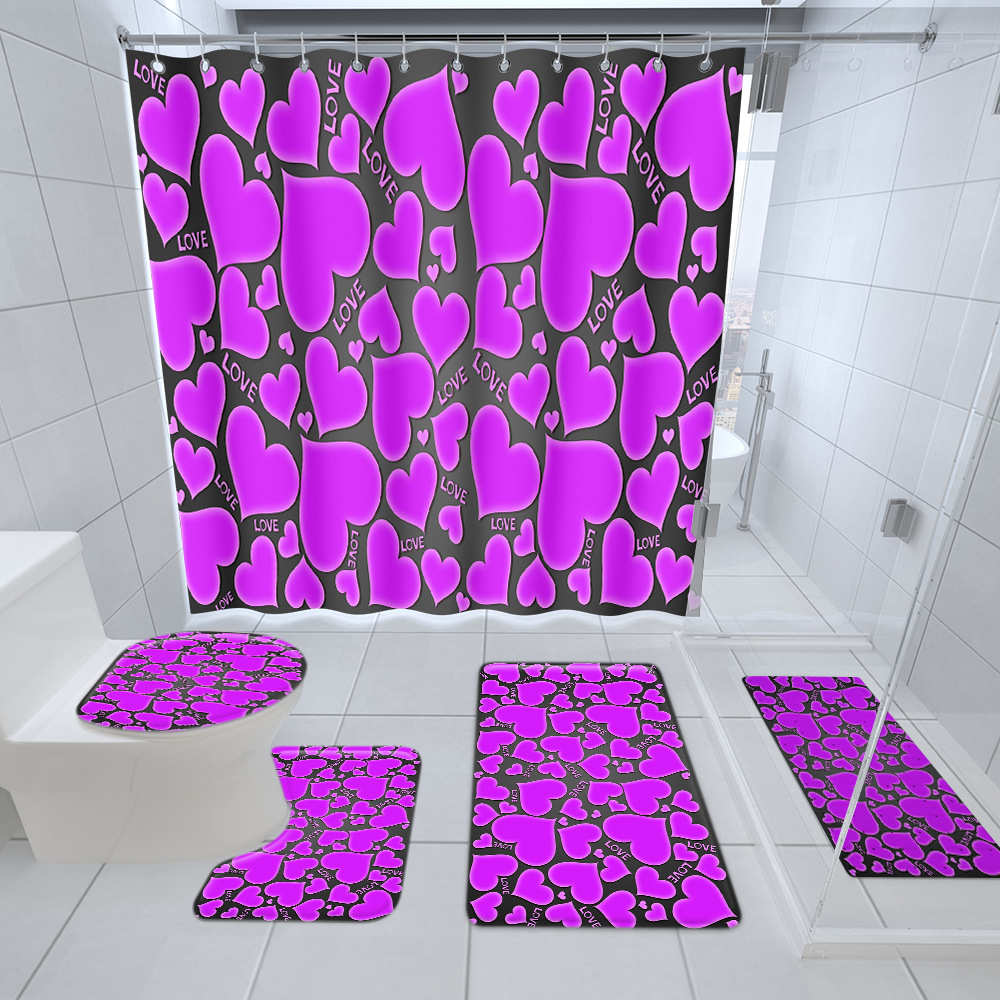 浴室垫浴帘防滑PVC地垫洗澡垫卫生间门垫吸水地垫地毯五件套wish