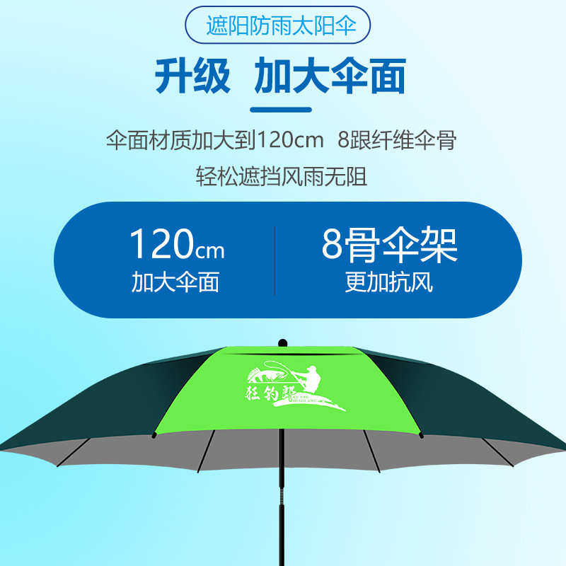 狂钓郎新款钓鱼伞纳米防水涂层万向垂钓伞防雨防晒折叠加固八骨伞