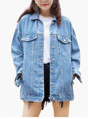 Buenoble Women Oversized Mid Jacket Jean Pockets Casual Coat