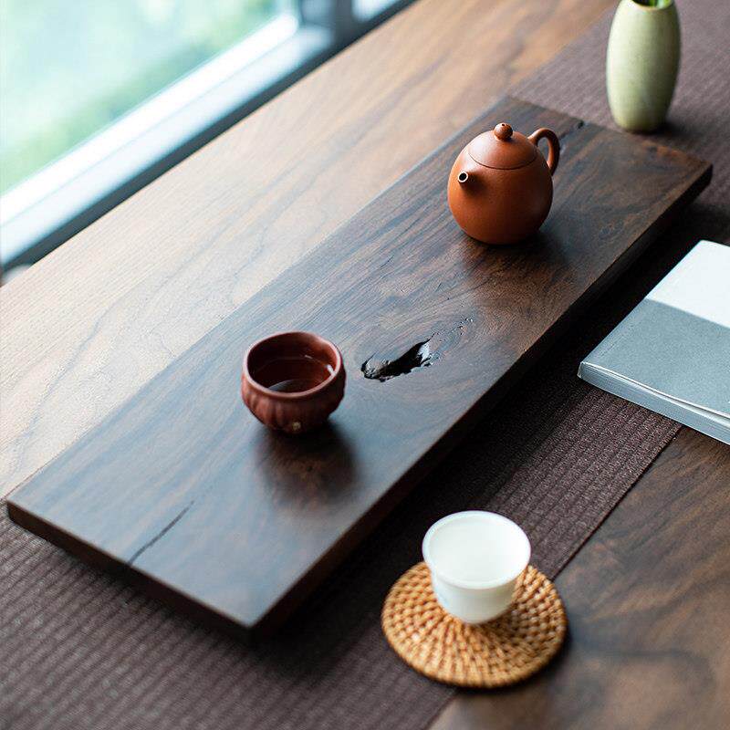 天然裂干泡桌实木全乌木茶盘家用实木小茶几长方形