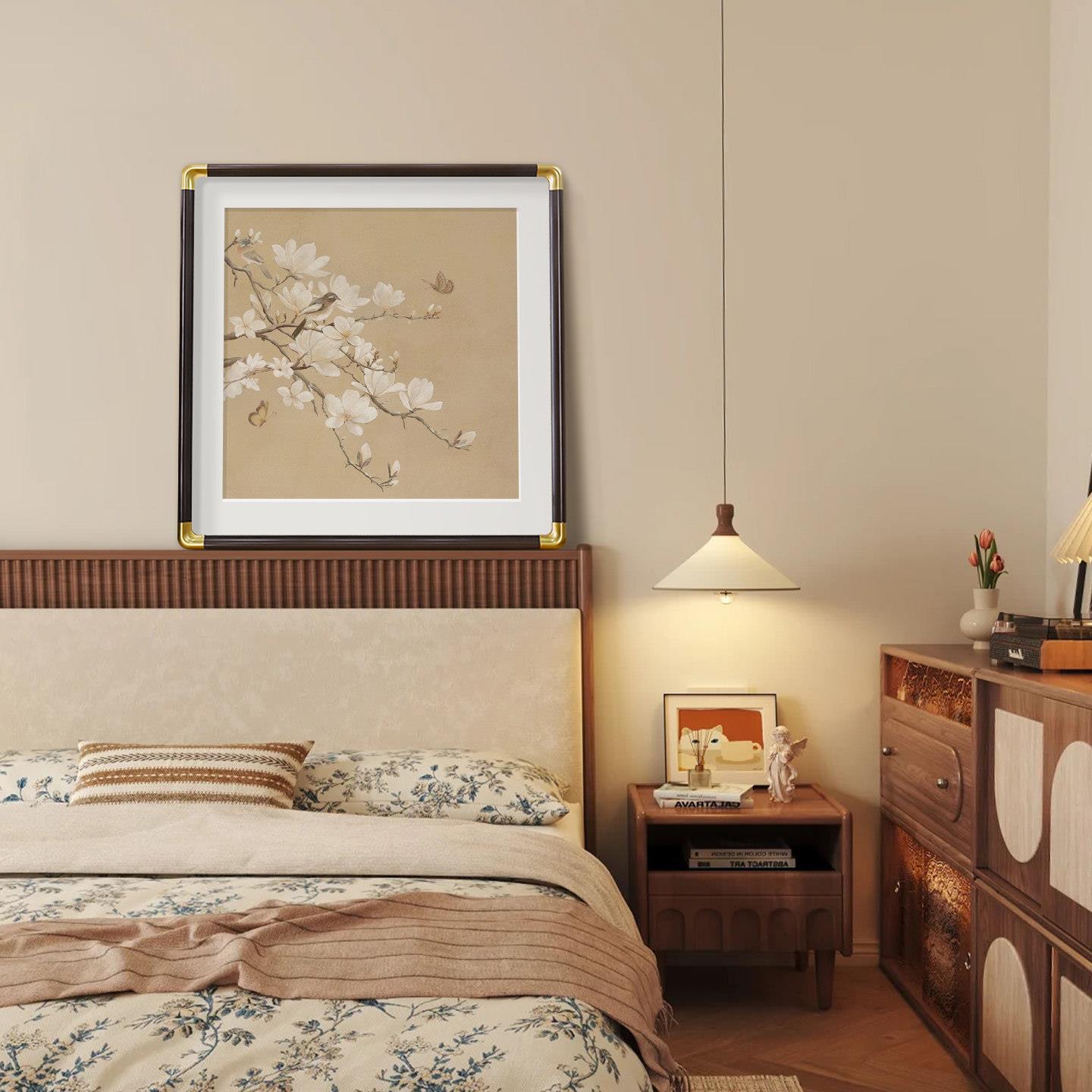 新中式夫妻主卧床头画宋代美学挂画花鸟中国风客厅卧室墙面装饰画