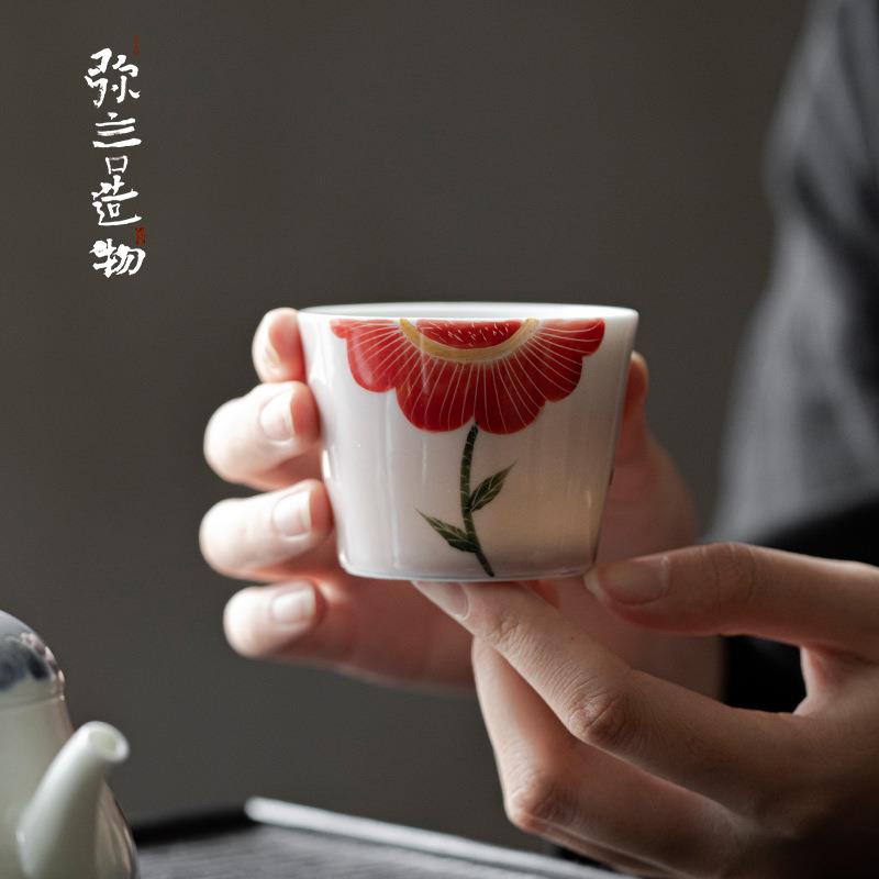 弥言纯手绘向阳花主人杯家用简约大号茶杯直筒品茗杯单杯功夫茶具