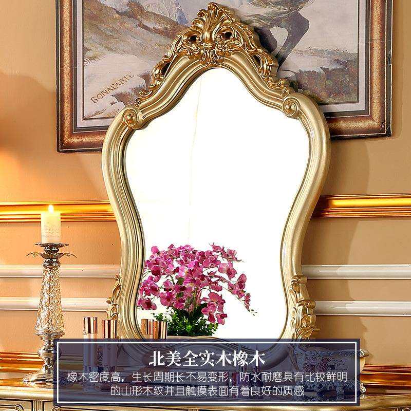 欧式实木梳妆台 美式别墅田园卧室化妆桌妆镜组合描金银雕花妆台