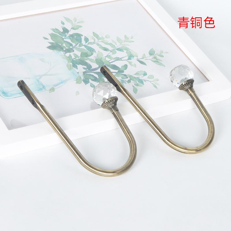 跨境 U型窗饰钩 水晶墙钩 高档窗帘挂钩 家用实心金属壁钩