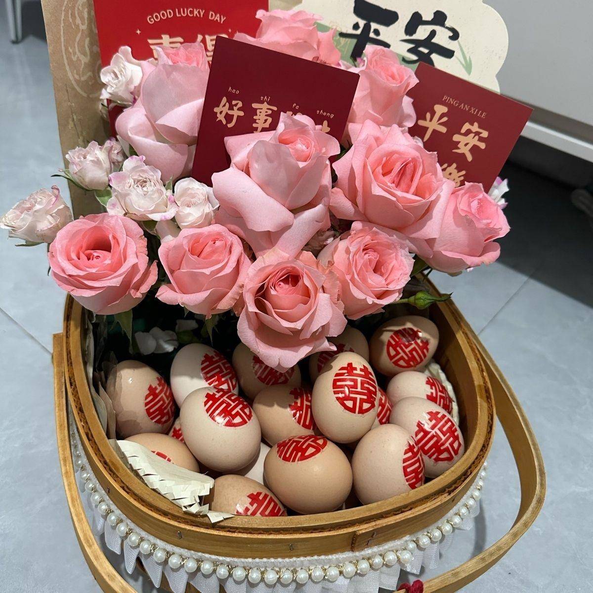 月子花篮鸡蛋篮插花木编织手提竹篮产后水果diy材料包新生儿礼篮
