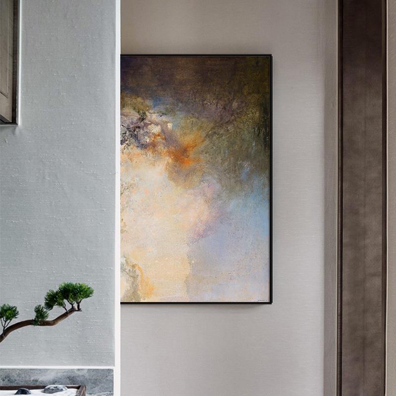 赵无极抽玄象现代轻奢混YZ202211搭风格竖版大幅饰画入户关过道装