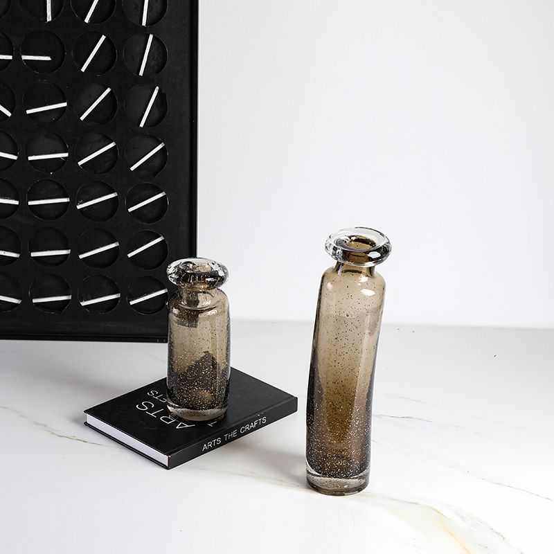 现代轻奢渐变咖色金箔玻璃花瓶样板房别墅客厅餐桌高级感装饰摆件,家居饰品,装饰摆件,淘宝优惠券,粉丝福利购,淘宝优惠卷