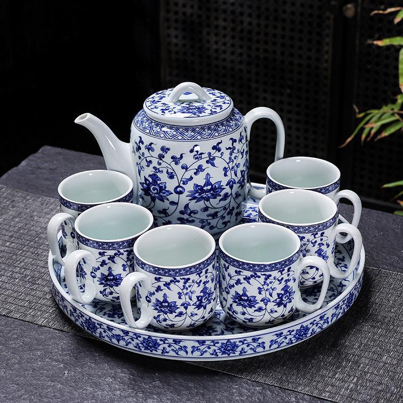 陶瓷茶壶茶具套组家用青花瓷中式大容量冷水壶冷水壶提梁壶