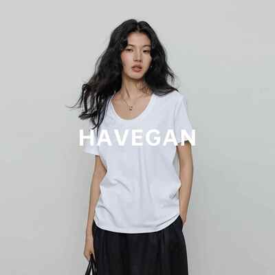 与间HAVEGAN/圆领宽松短袖T恤女基础款白色上衣松弛感夏季内搭