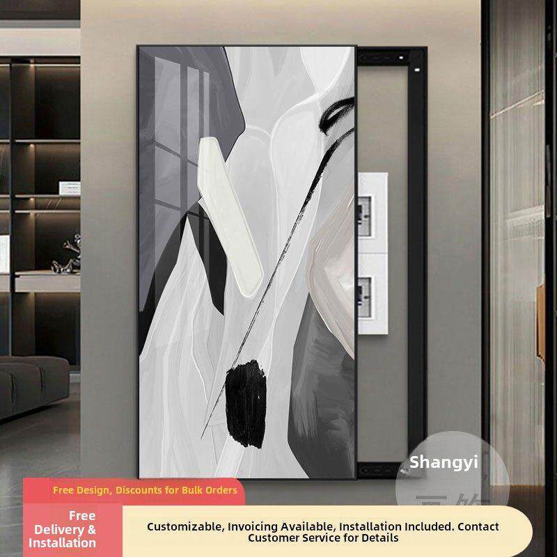 现代抽象画消火栓强弱电流大箱尺寸表箱装饰画黑白挂画总开关为块