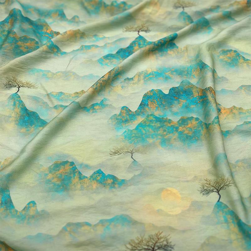 服装面料仿天丝苎麻布料新中式国风印花渲染布旗袍汉服衬衫布diy