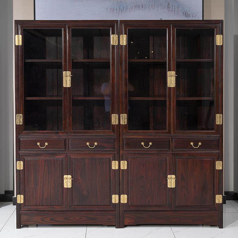 印尼黑酸枝明式书柜阔叶黄檀素面书橱 东阳红木书柜展示柜茶叶柜