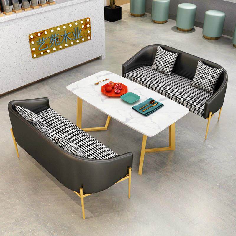 北欧布艺双人沙发奶茶店休闲洽谈沙发桌椅咖啡厅酒吧卡座沙发