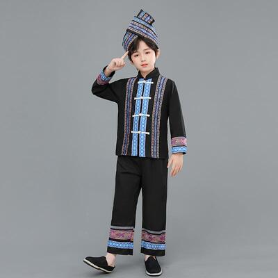 正品广出西三月三童民族儿服装男壮族服饰苗男族童瑶族演服装棉布