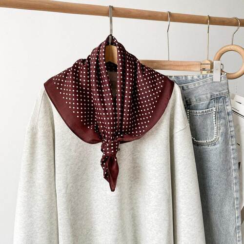 Vintage fashion scarf Burgundy polka dot print复古时尚围巾