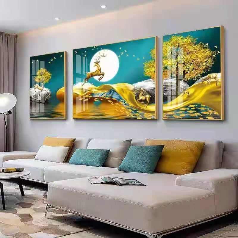 餐厅瓷墙壁奢装饰画挂画墙北欧轻带晶框客厅挂现代有简约沙发背景