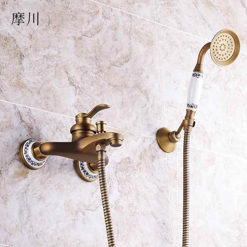 外贸跨境热销仿古黑古拉丝三联花洒套装欧式黄铜淋浴黑色简易花洒