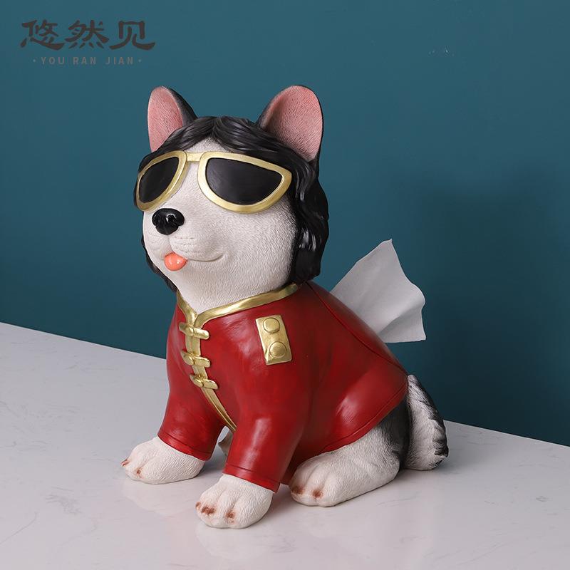悠然卡见创意通动物REF4P0狗家玄关摆件客厅树脂间装饰品收居纳纸