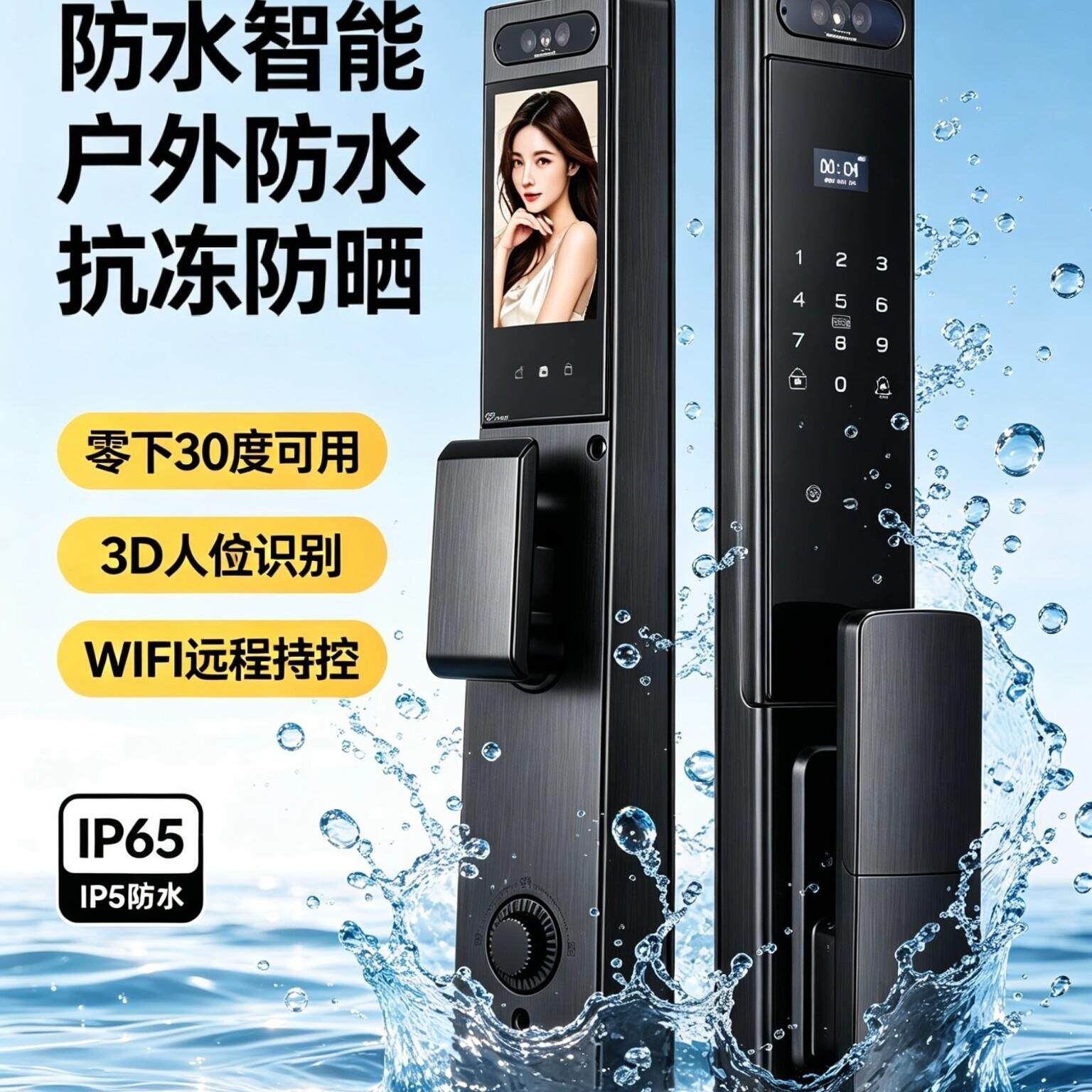 IP68级防水智能门锁指纹密码锁人脸识别电子锁户外高端