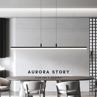 设计师现代简约全铜黑色极简餐厅灯吊灯北欧吧台餐桌一字长条灯具