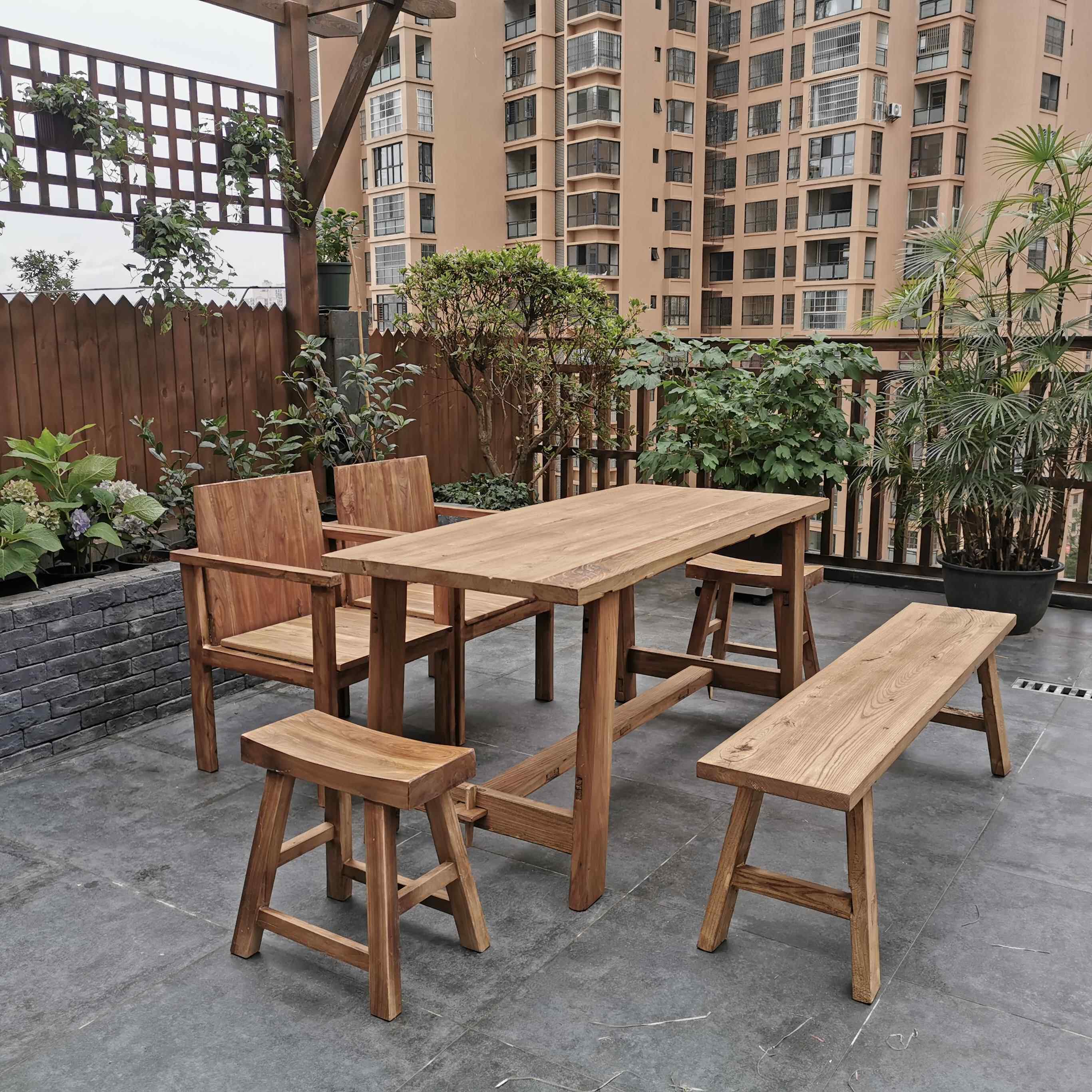 t老榆木门板茶桌LUQ榆木板旧木餐桌风化木桌飘面板实木窗原木吧台