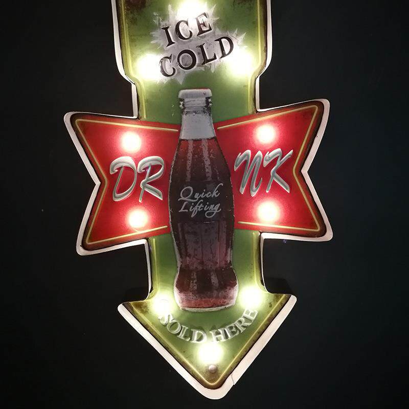 复古铁艺壁饰 LED灯个性酒吧 西餐厅装饰品挂件方向指示牌