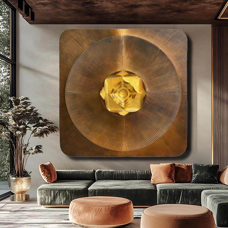 现代新中式轻奢高级装饰画立体金属花木雕手绘实物艺术挂画装置