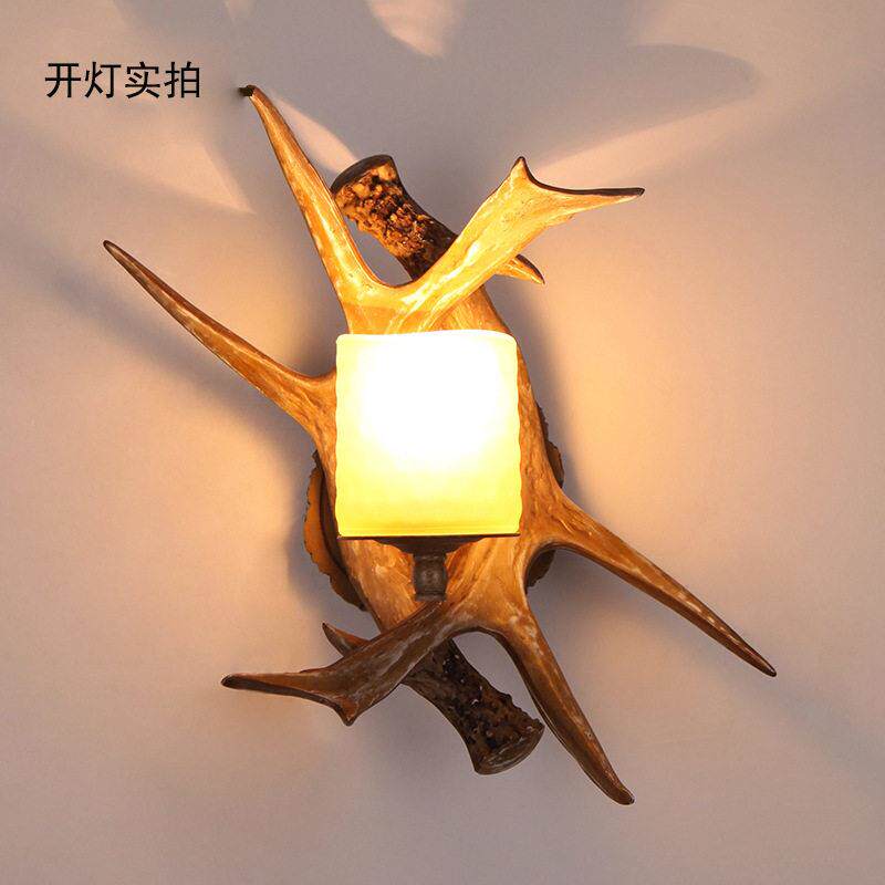 美式乡村树脂鹿角壁灯复古烛台客厅过道走廊楼梯灯头餐厅装饰灯