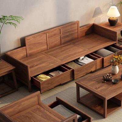 南木新中式美胡桃木实罗汉床客厅小户型储箱体式物沙NEZ发罗汉榻