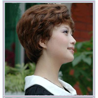 高档中老年假发真发年女妈式短卷发送中妈全头套发短发假发型真人
