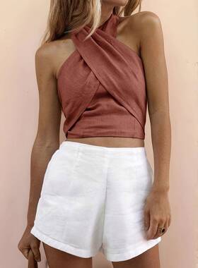 Women's Cross Backless Crop Top, Short Fitted Vest