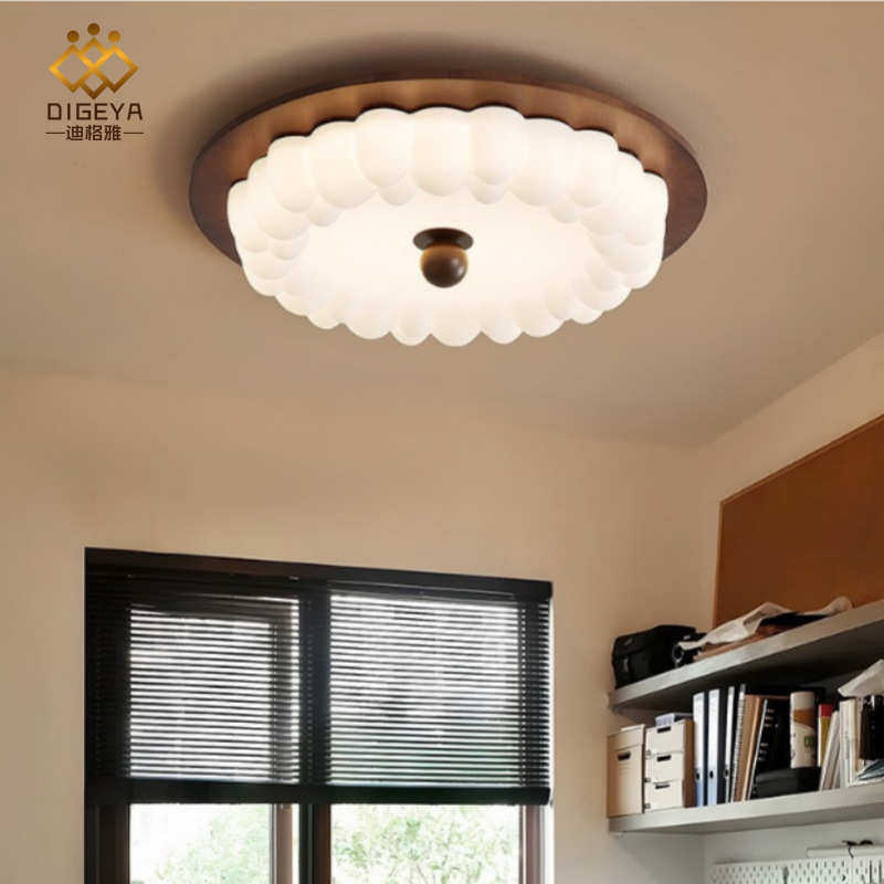 卧室复古过道吸顶灯护眼灯具简约格中圆形雅法迪胡桃木书房式古风,家装灯饰光源,智能吸顶灯,淘宝优惠券,粉丝福利购,淘宝优惠卷