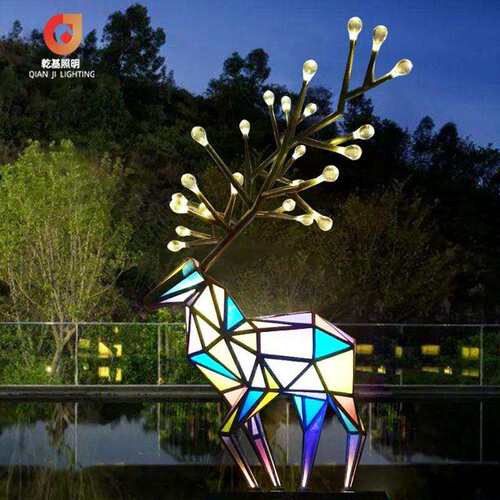 不锈钢彩色鹿造型灯厂家专业加工户外LED景观灯新款互动小品灯
