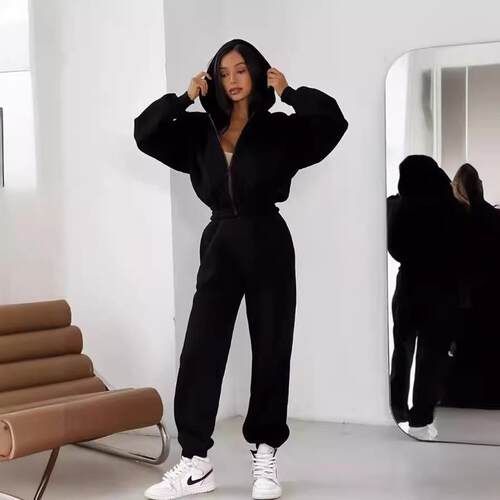 Women's hooded sweatshirt, ankle binding pants, sports