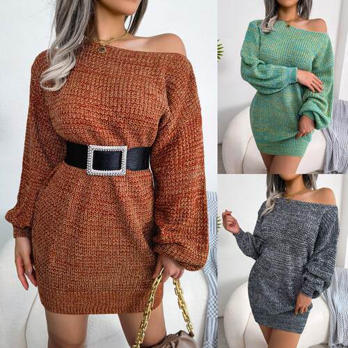 One collar off shoulder colorful lantern sleeves knitted